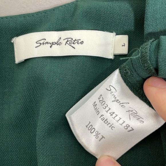 Simple Retro Dress Womens Large Green V-Neck Midi Sleeveless Open Back - Picture 13 of 17